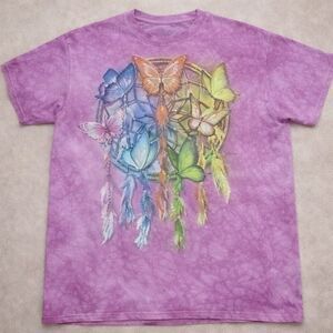 The Mountain XL Purple Tie Dye Butterfly Dreamcatcher Graphic T-Shirt Vtg Style